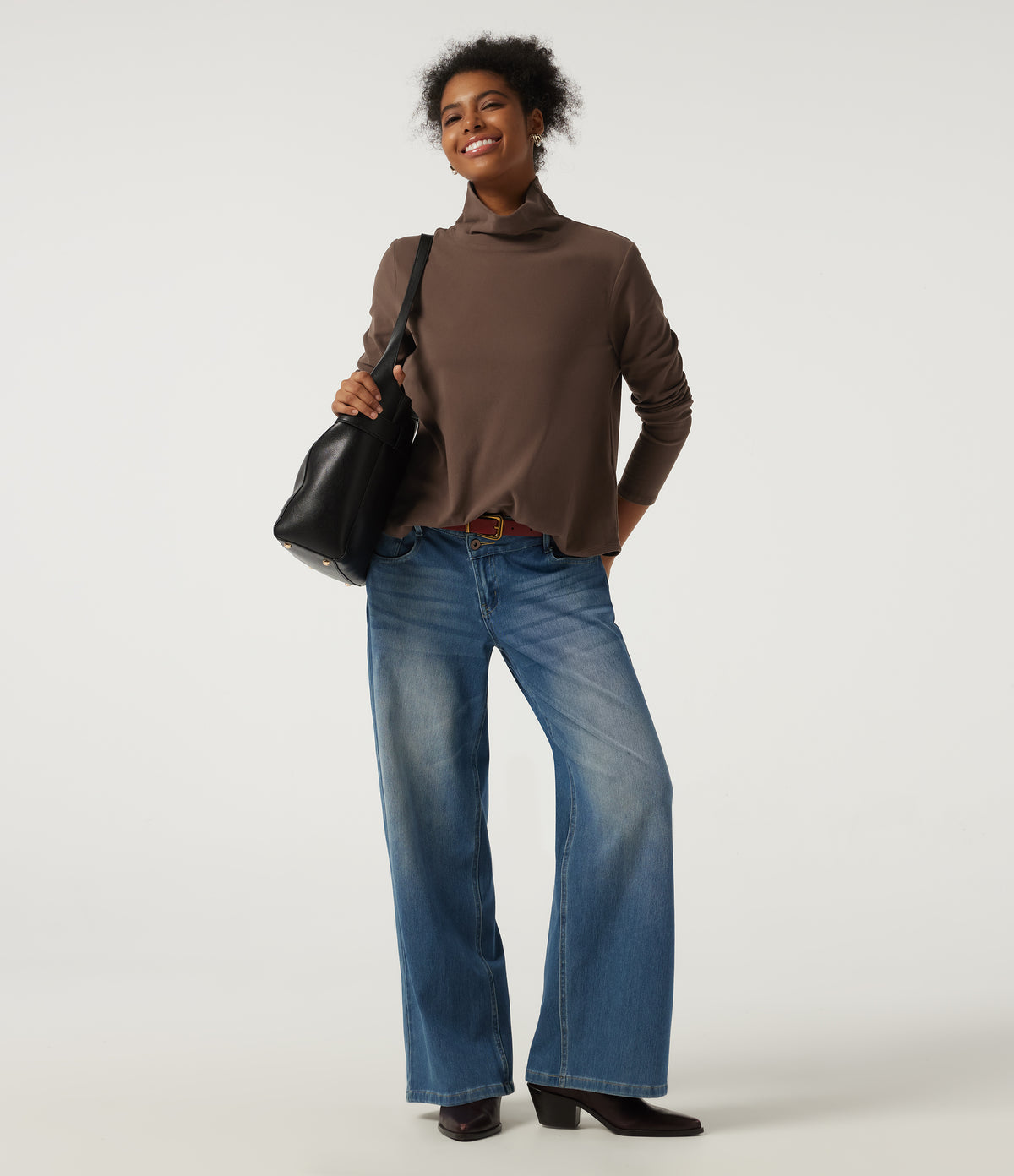 High Neck Long Sleeve Asymmetric Casual Top — Carafe — view 7