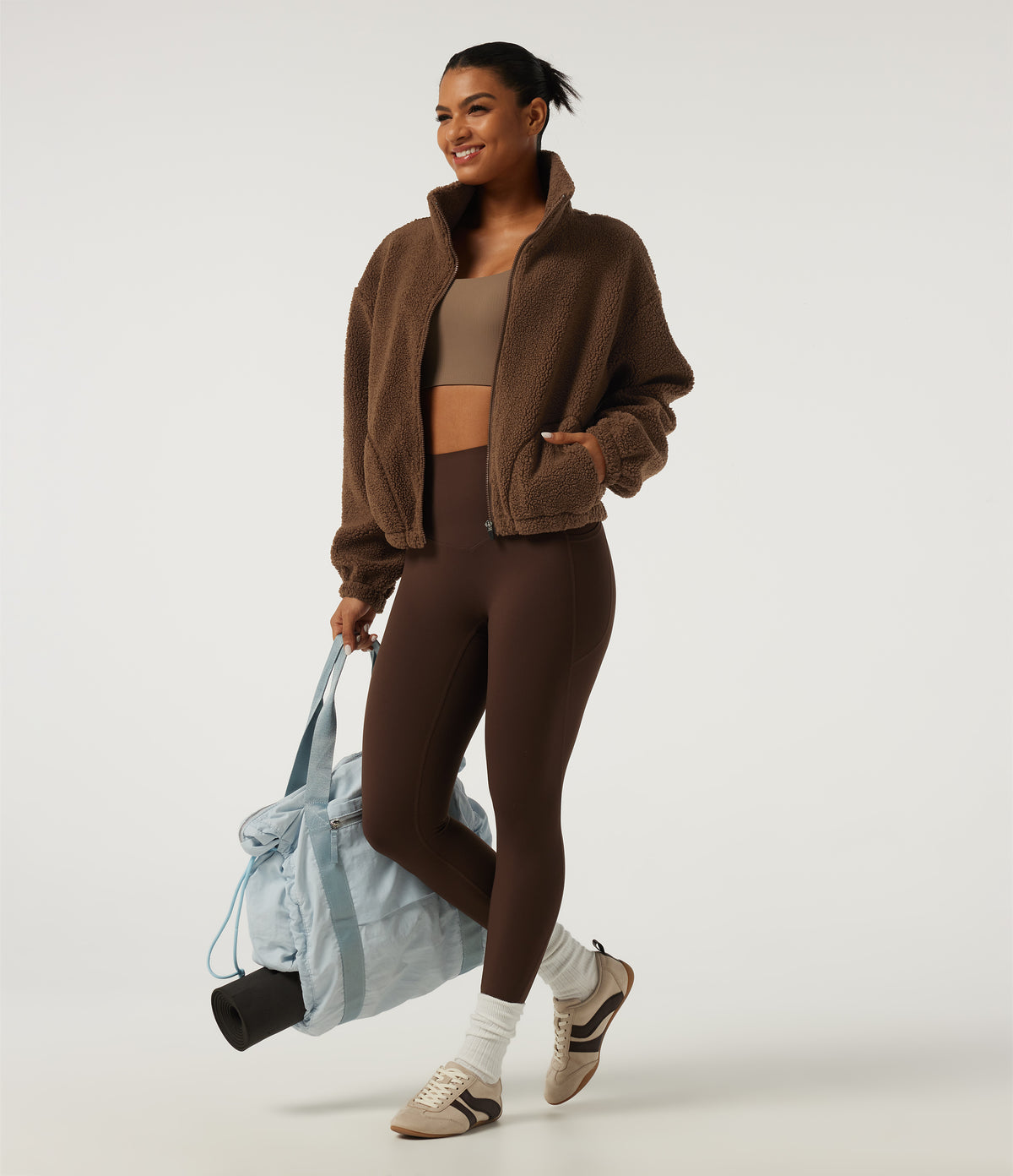 Turtleneck Long Sleeve Yoga Sherpa Jacket with Pockets — Thrush — view 6