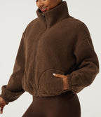 Turtleneck Long Sleeve Yoga Sherpa Jacket with Pockets — Thrush — view 5