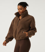 Turtleneck Long Sleeve Yoga Sherpa Jacket with Pockets — Thrush — view 3