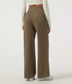 High Waisted Crossover Pintuck Wide Leg Quick Dry Golf Trousers with Pockets-Golf Tee-UPF40+ — Shitake — view 2