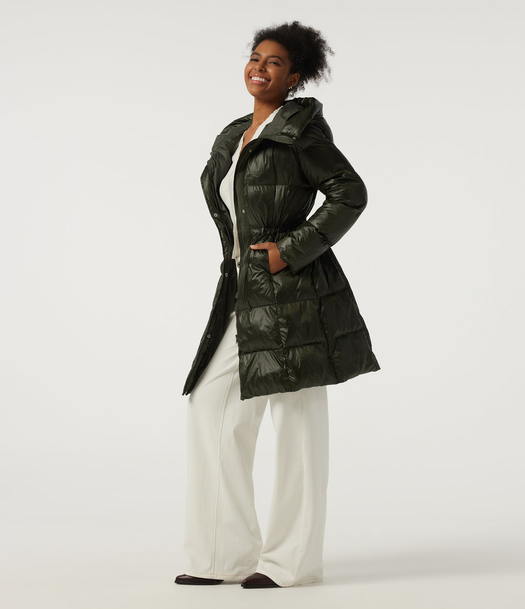 Hooded Long Sleeve Quilted Puffer Work Padded Jacket with Pockets — Shadow Fern — view 3