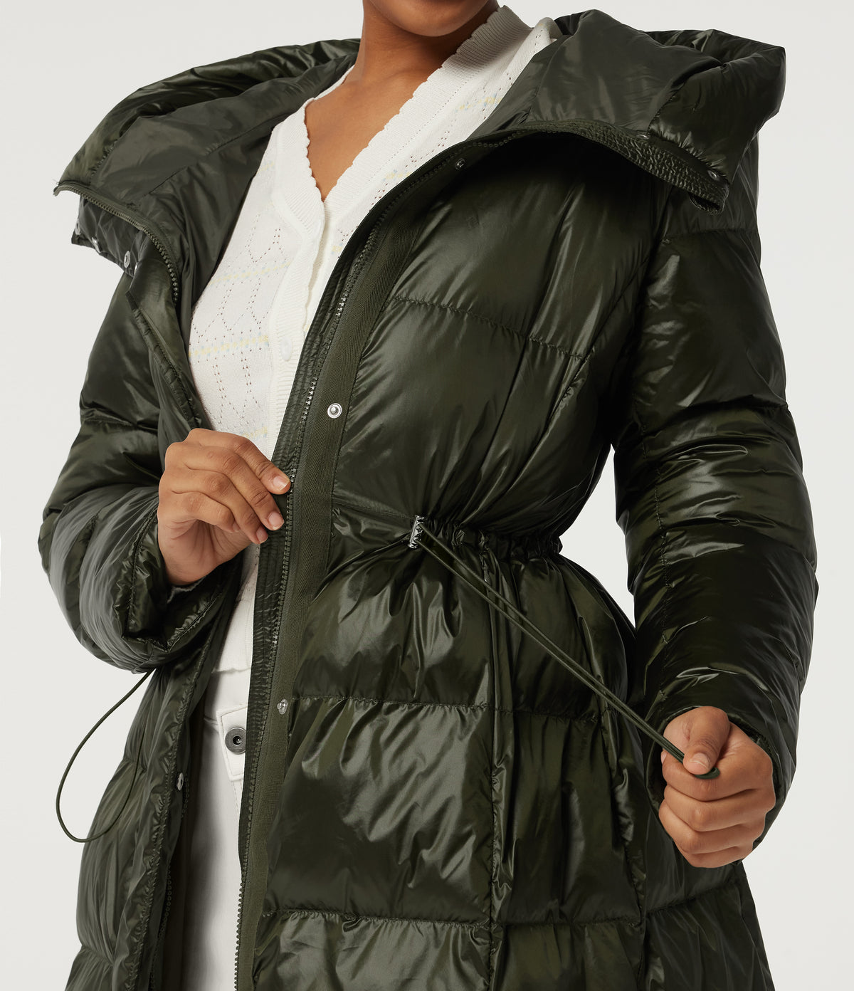 Hooded Long Sleeve Quilted Puffer Work Padded Jacket with Pockets — Shadow Fern — view 5