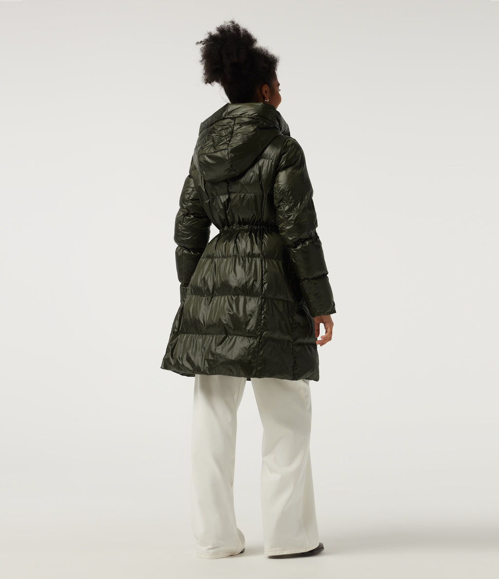 Hooded Long Sleeve Quilted Puffer Work Padded Jacket with Pockets — Shadow Fern — view 2