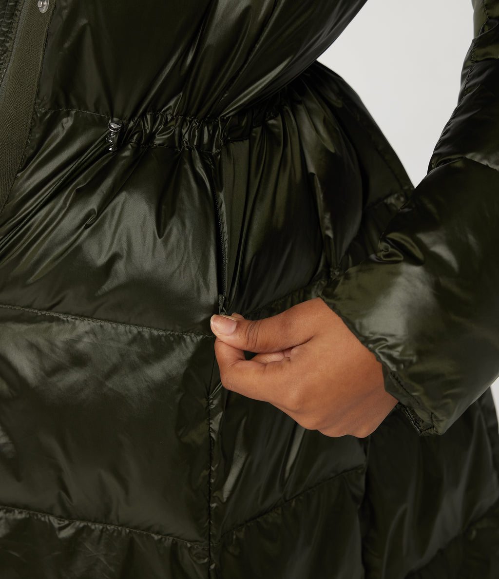 Hooded Long Sleeve Quilted Puffer Work Padded Jacket with Pockets — Shadow Fern — view 8