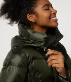 Hooded Long Sleeve Quilted Puffer Work Padded Jacket with Pockets — Shadow Fern — view 7