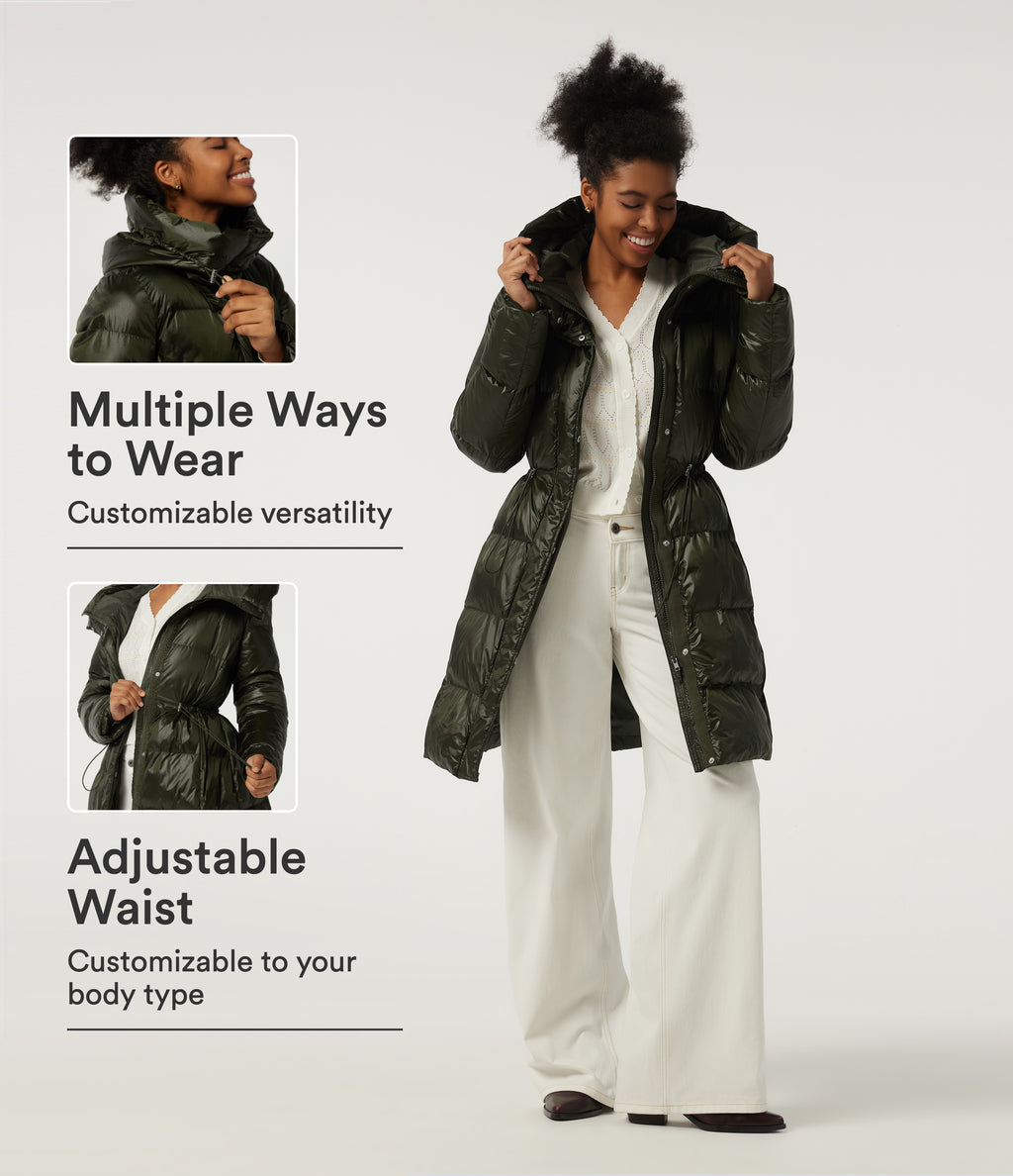 Hooded Long Sleeve Quilted Puffer Work Padded Jacket with Pockets — Shadow Fern — view 1