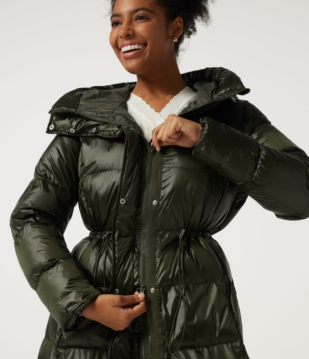 Hooded Long Sleeve Quilted Puffer Work Padded Jacket with Pockets — Shadow Fern — view 4