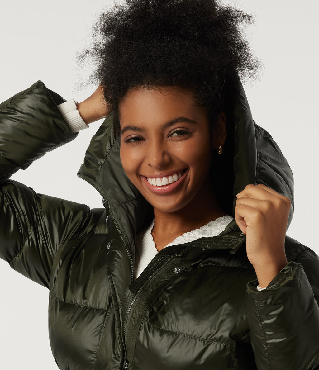 Hooded Long Sleeve Quilted Puffer Work Padded Jacket with Pockets — Shadow Fern — view 6