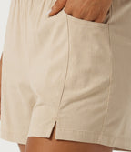 Low Rise Straight Leg Casual Stretch Linen Shorts 5" with Pockets — Oatfield Cream — view 5