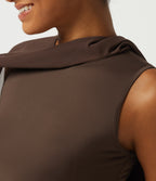Round Neck Flounce Half Sleeve 2-in-1 Ruched Asymmetrical Hem Work Blouse — Hot Fudge — view 5