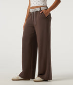 Low Rise Polka Dot Drawstring Foldover Wide Leg Casual Sweatpants with Pockets — Fresh Bark — view 3