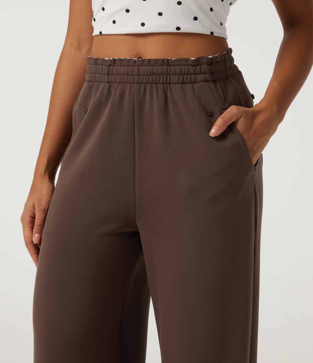 Low Rise Polka Dot Drawstring Foldover Wide Leg Casual Sweatpants with Pockets — Fresh Bark — view 7