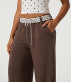 Low Rise Polka Dot Drawstring Foldover Wide Leg Casual Sweatpants with Pockets — Fresh Bark — view 6