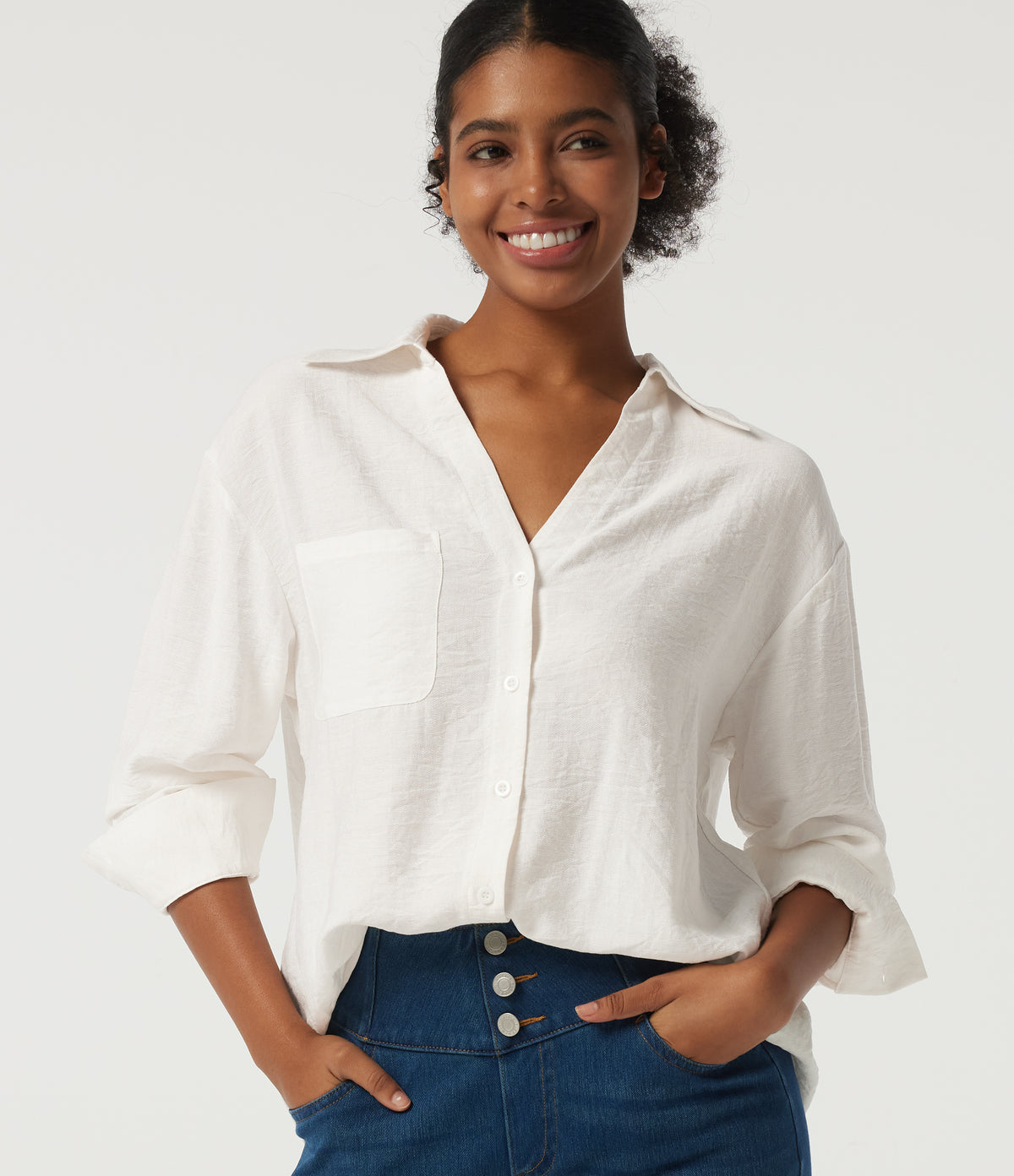 Long Sleeve Work Shirt with Pocket — Cloud Dancer — view 1