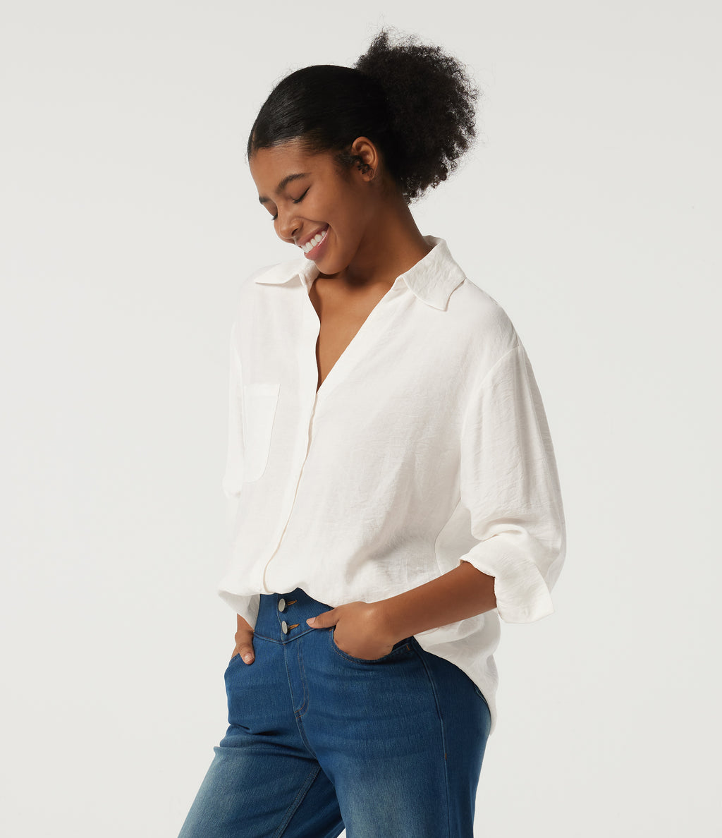 Long Sleeve Work Shirt with Pocket — Cloud Dancer — view 3