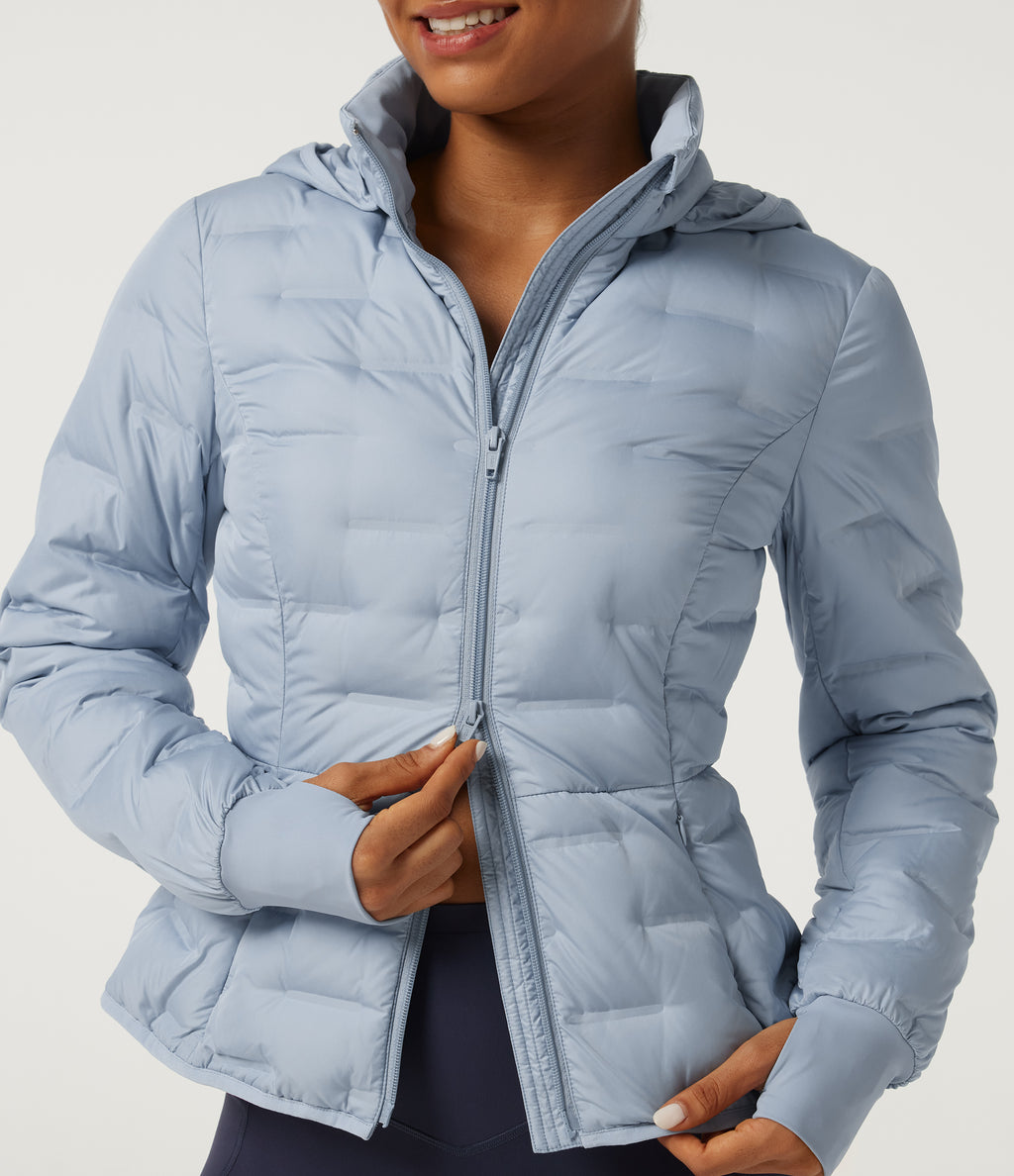 Removable Hood Long Sleeve Quilted Casual Down Jacket with Pockets and Thumb Holes — Angel Falls — view 7