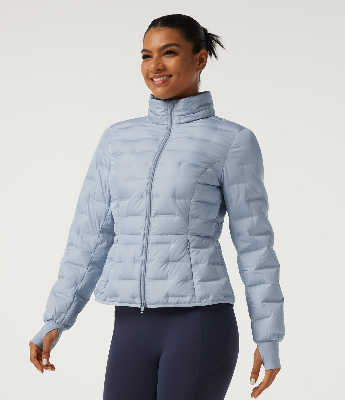 Removable Hood Long Sleeve Quilted Casual Down Jacket with Pockets and Thumb Holes — Angel Falls — view 4