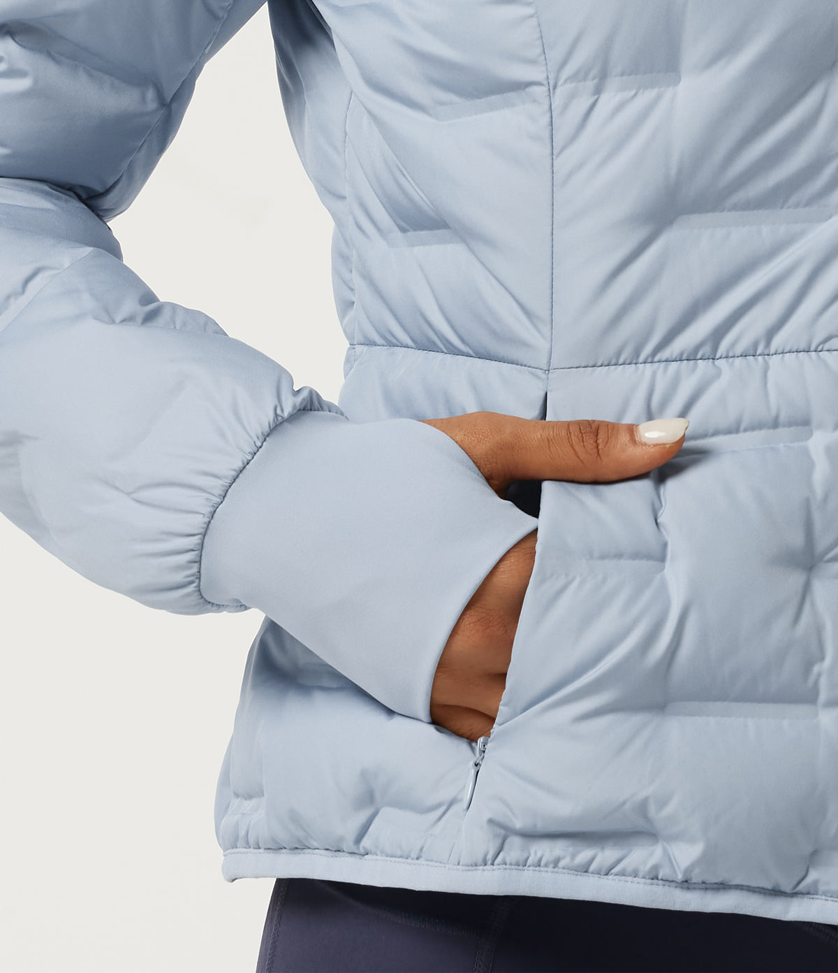 Removable Hood Long Sleeve Quilted Casual Down Jacket with Pockets and Thumb Holes — Angel Falls — view 8