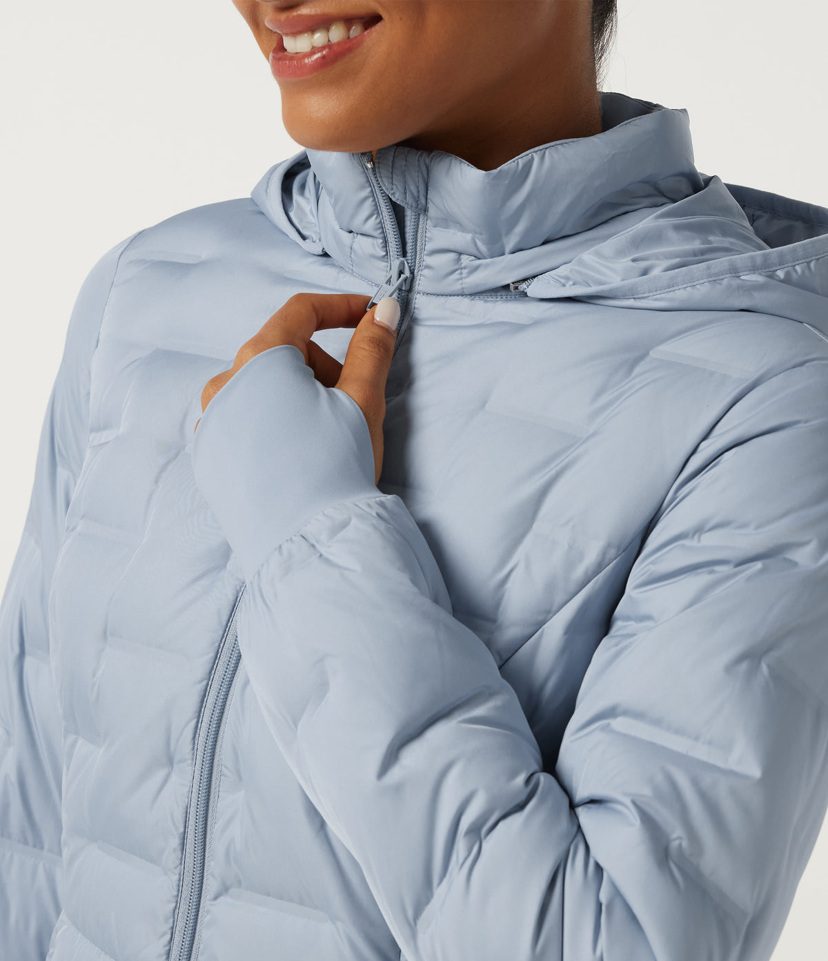 Removable Hood Long Sleeve Quilted Casual Down Jacket with Pockets and Thumb Holes — Angel Falls — view 6