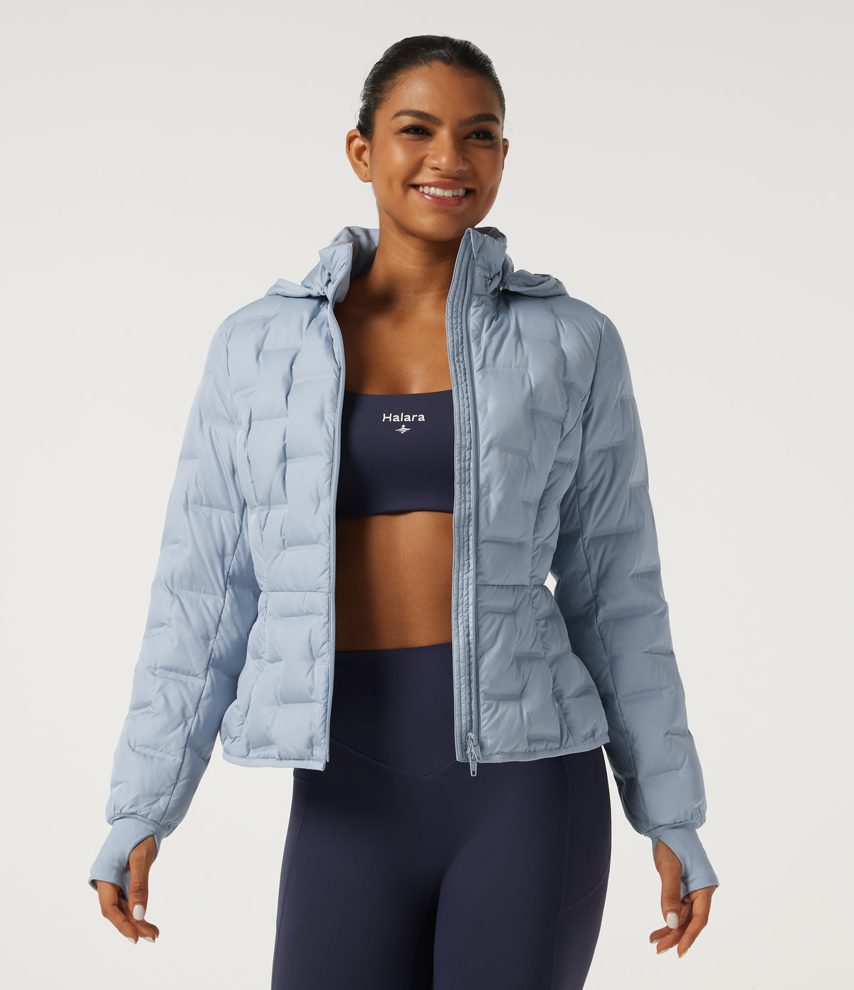 Removable Hood Long Sleeve Quilted Casual Down Jacket with Pockets and Thumb Holes — Angel Falls — view 3