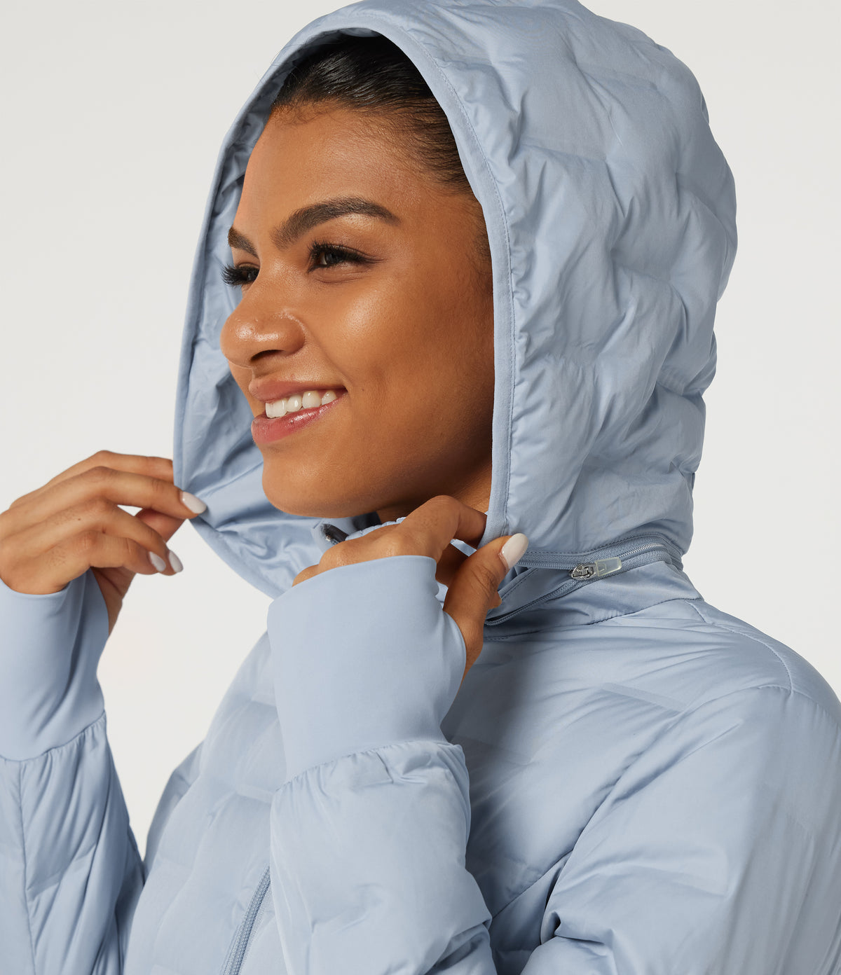 Removable Hood Long Sleeve Quilted Casual Down Jacket with Pockets and Thumb Holes — Angel Falls — view 5