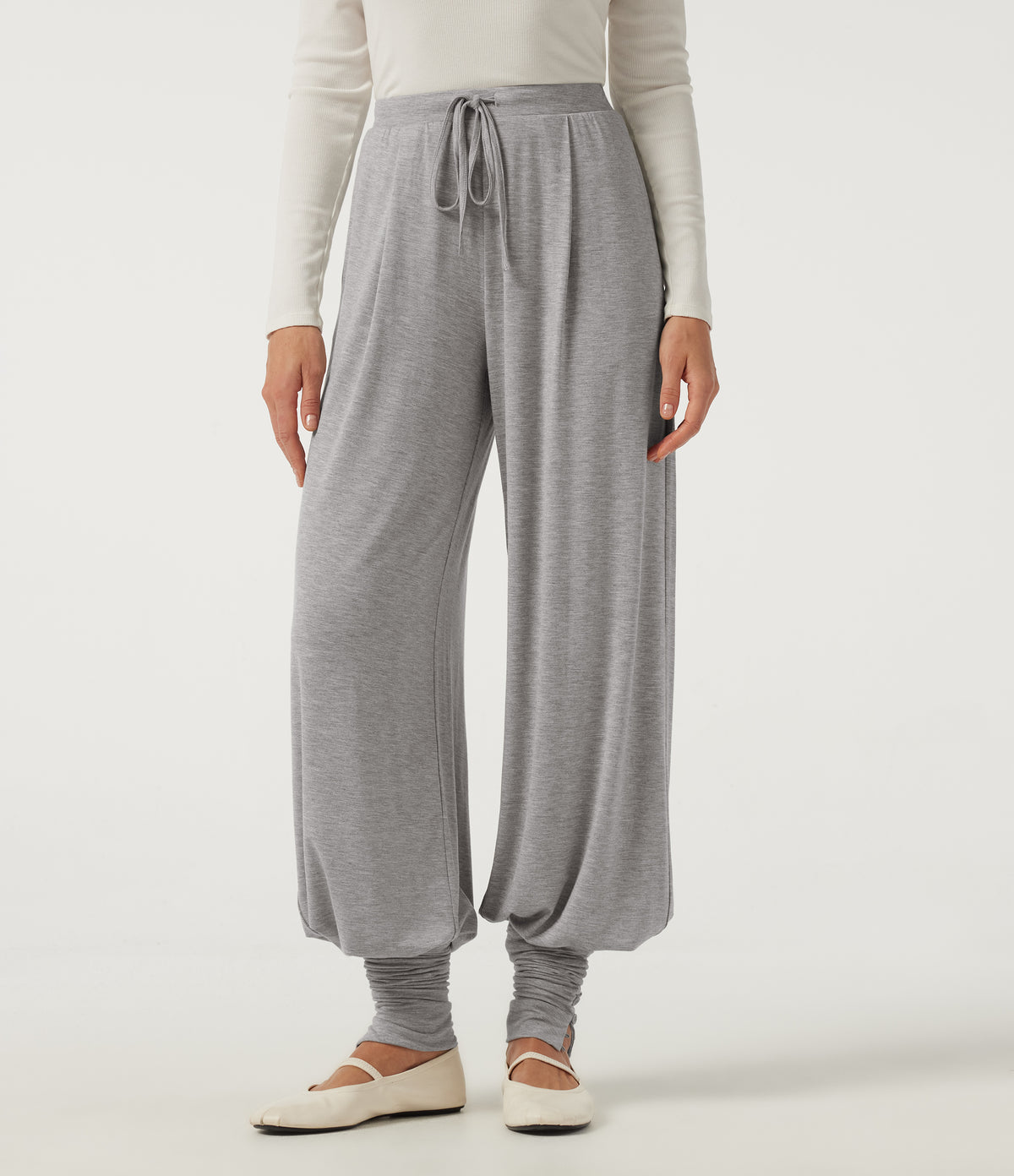 Wind Resistant Mid Rise Wide Leg Casual Trousers with Pockets — Fog Gray — view 1