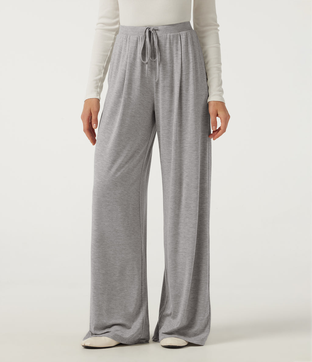 Wind Resistant Mid Rise Wide Leg Casual Trousers with Pockets — Fog Gray — view 4