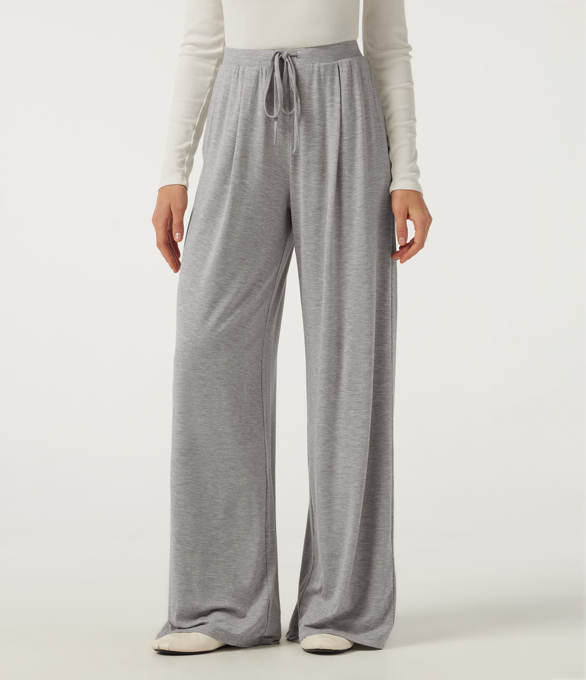 Wind Resistant Mid Rise Wide Leg Casual Trousers with Pockets — Fog Gray — view 4