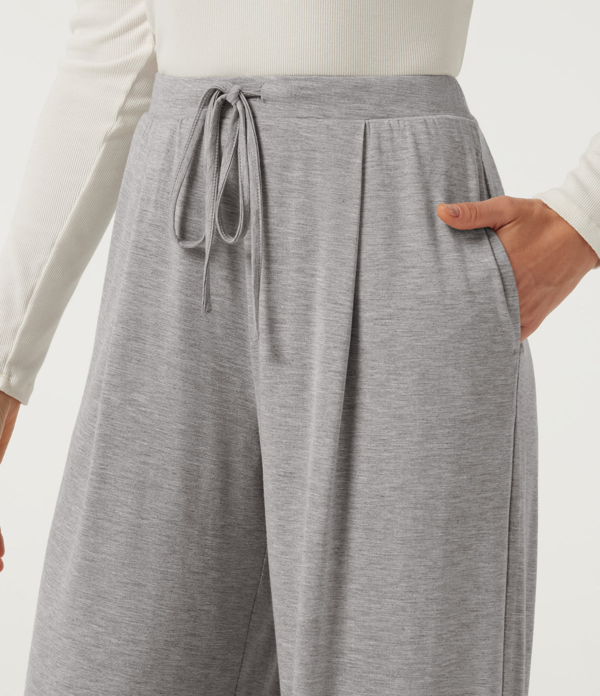 Wind Resistant Mid Rise Wide Leg Casual Trousers with Pockets — Fog Gray — view 5