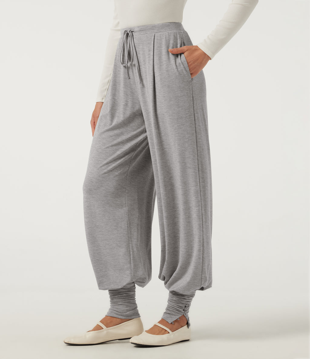 Wind Resistant Mid Rise Wide Leg Casual Trousers with Pockets — Fog Gray — view 3