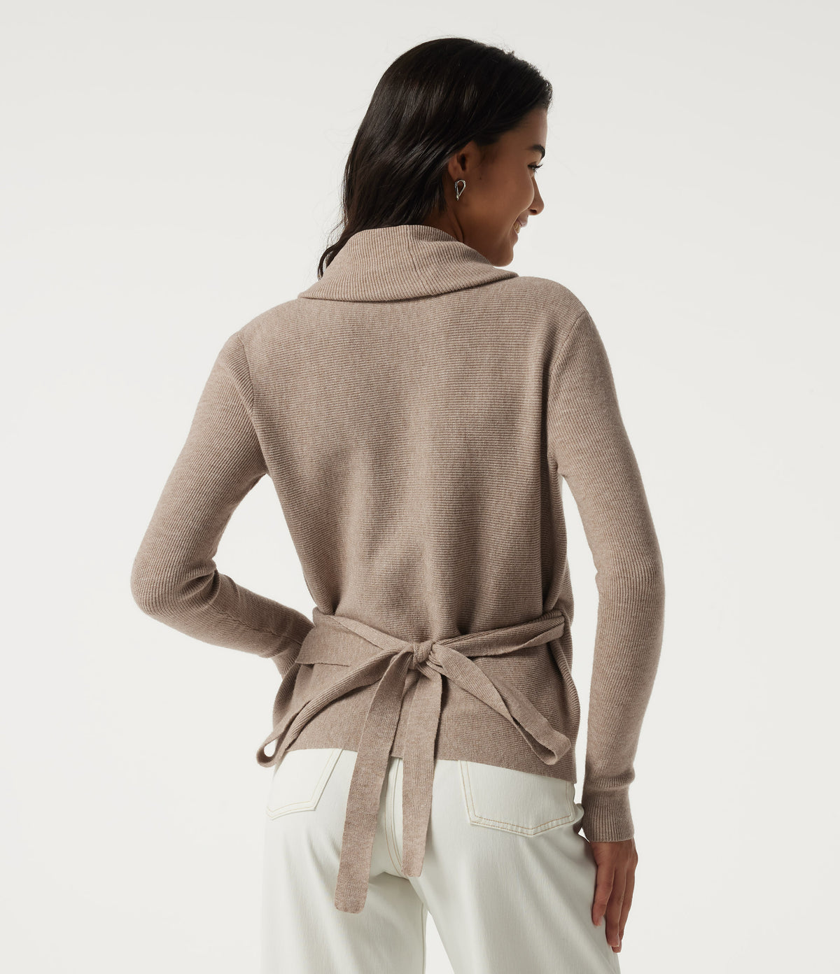 Cowl Neck Long Sleeve Stacked Casual Jumper — Gilded Beige — view 2