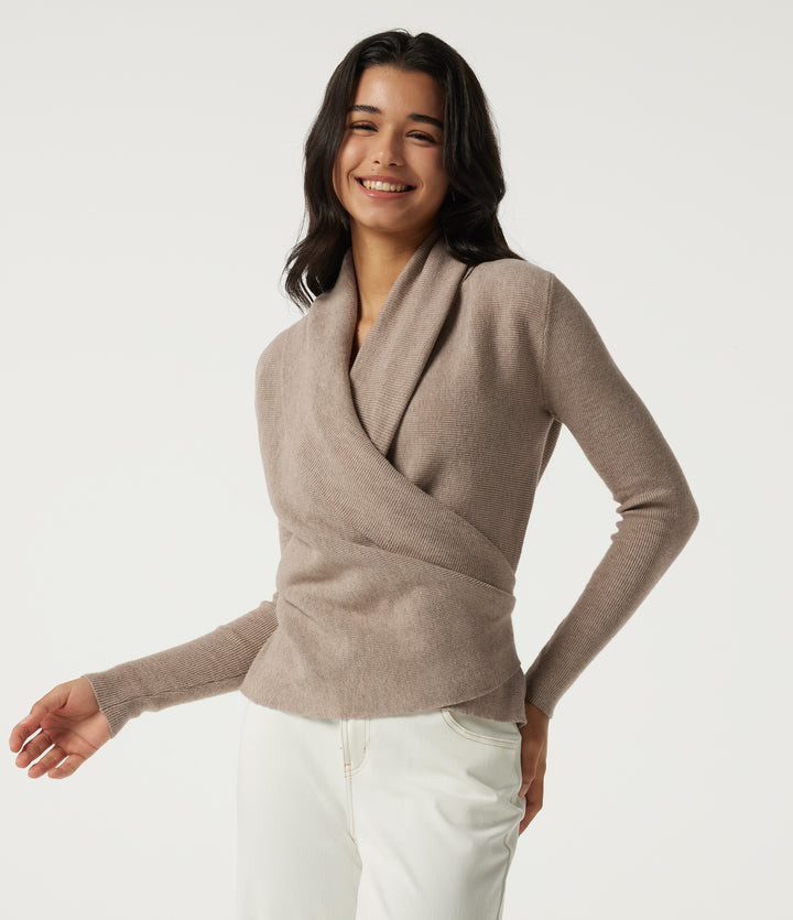 Cowl Neck Long Sleeve Stacked Casual Jumper — Gilded Beige — view 1