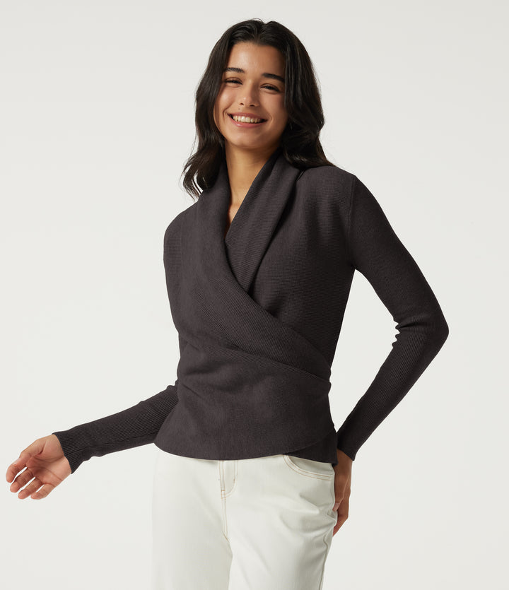 Cowl Neck Long Sleeve Stacked Casual Jumper — Shale — view 9