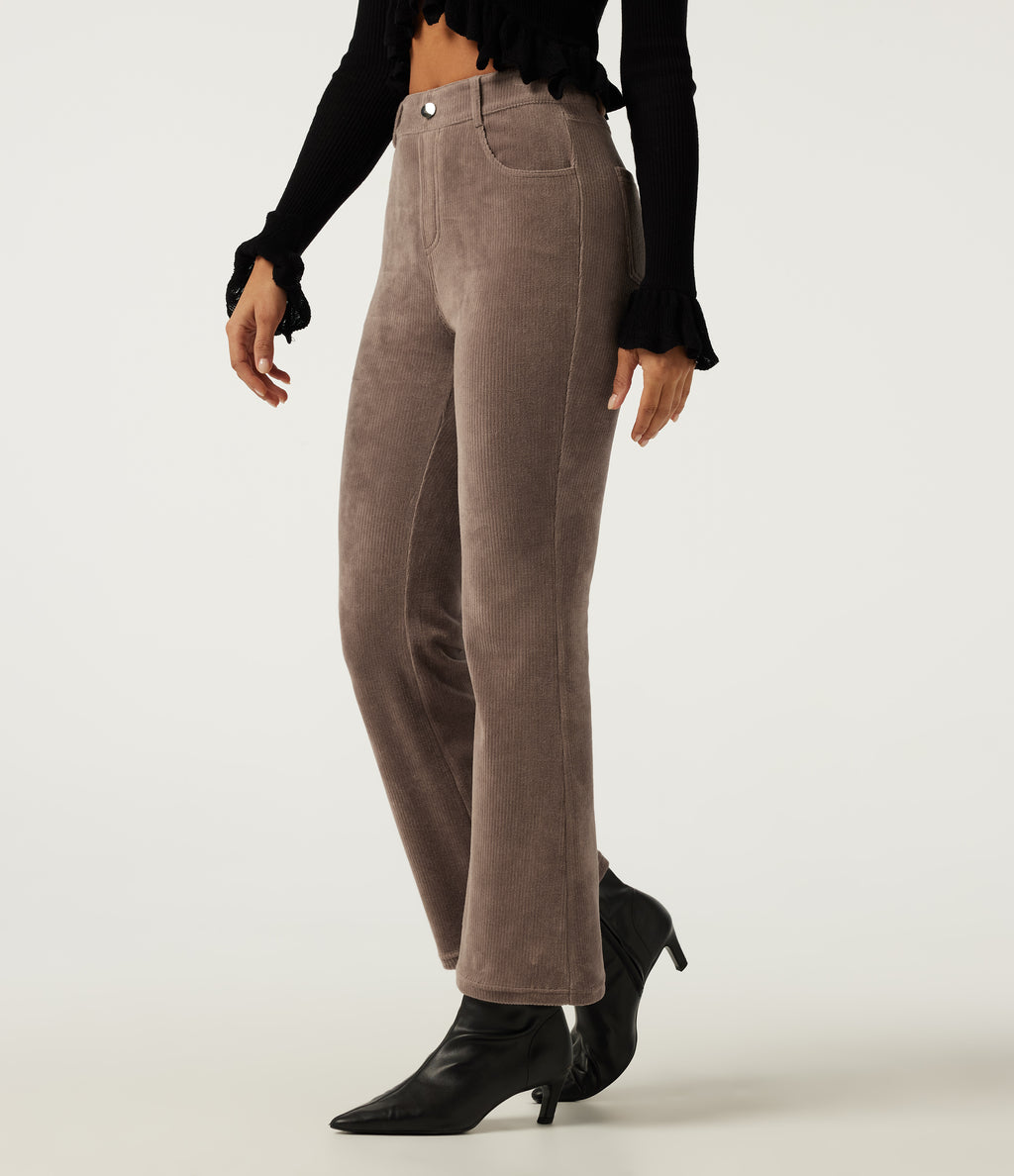 High Waisted Flare Corduroy Casual Trousers with Pockets — Acorn — view 3