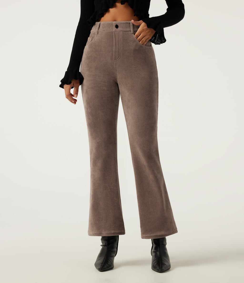 High Waisted Flare Corduroy Casual Trousers with Pockets — Acorn — view 1