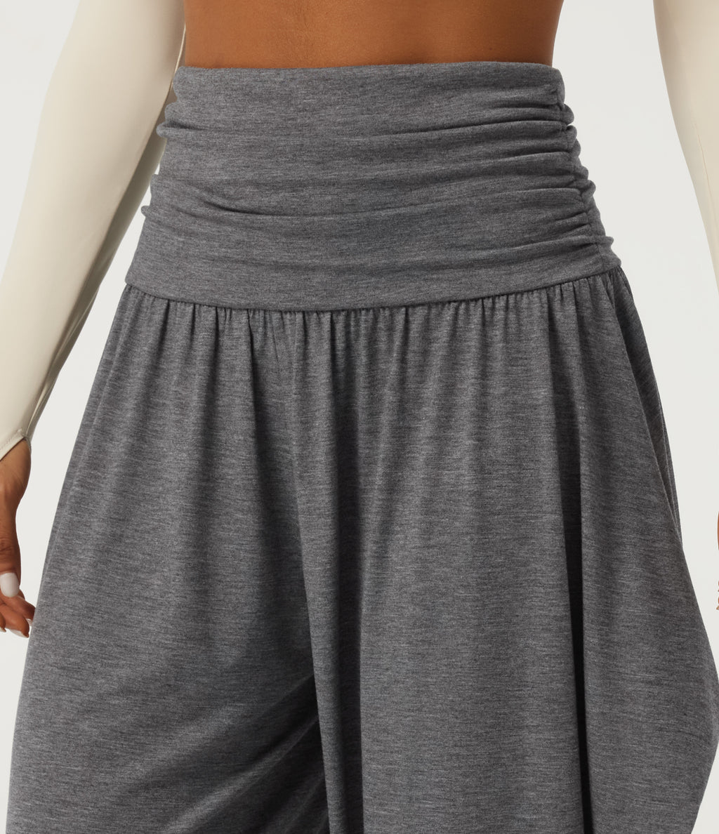High Waisted Stacked Casual Trousers — Darl Gray Floral Yarn — view 4