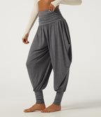 High Waisted Stacked Casual Trousers — Darl Gray Floral Yarn — view 3