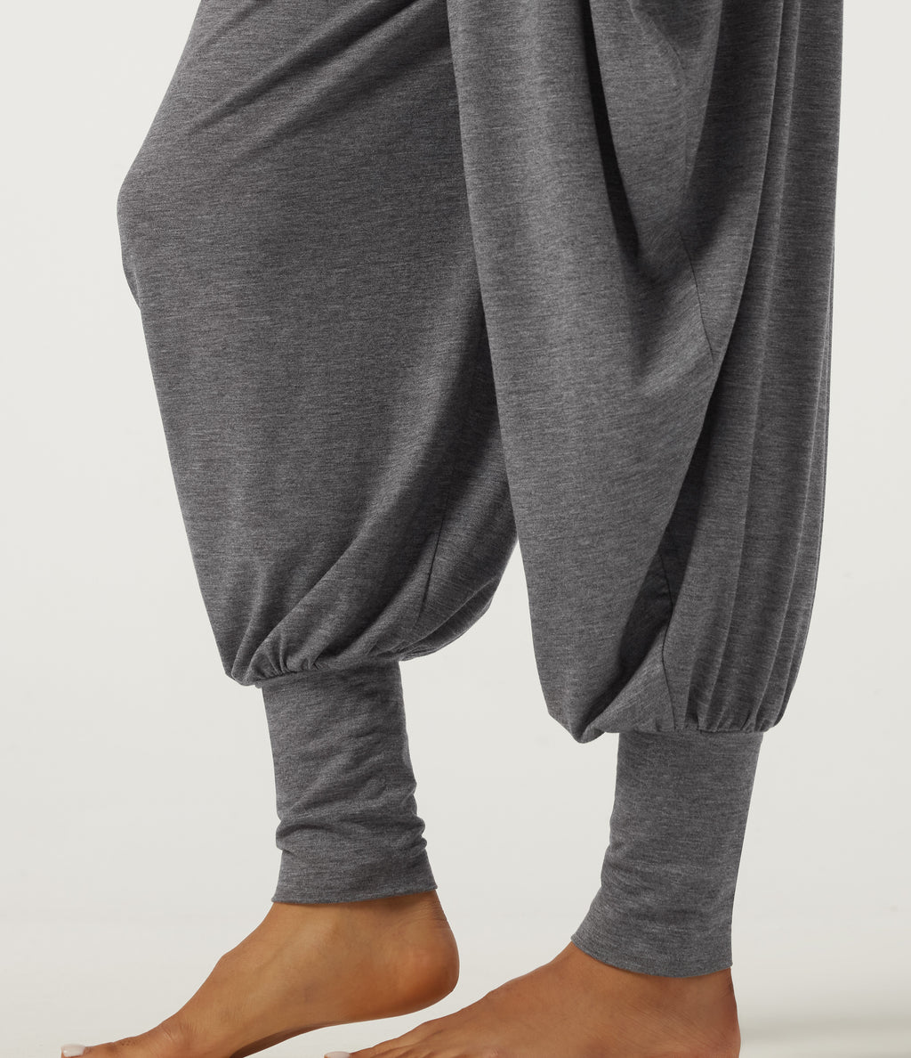 High Waisted Stacked Casual Trousers — Darl Gray Floral Yarn — view 5