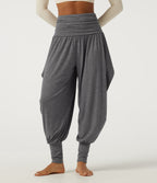 High Waisted Stacked Casual Trousers — Darl Gray Floral Yarn — view 1