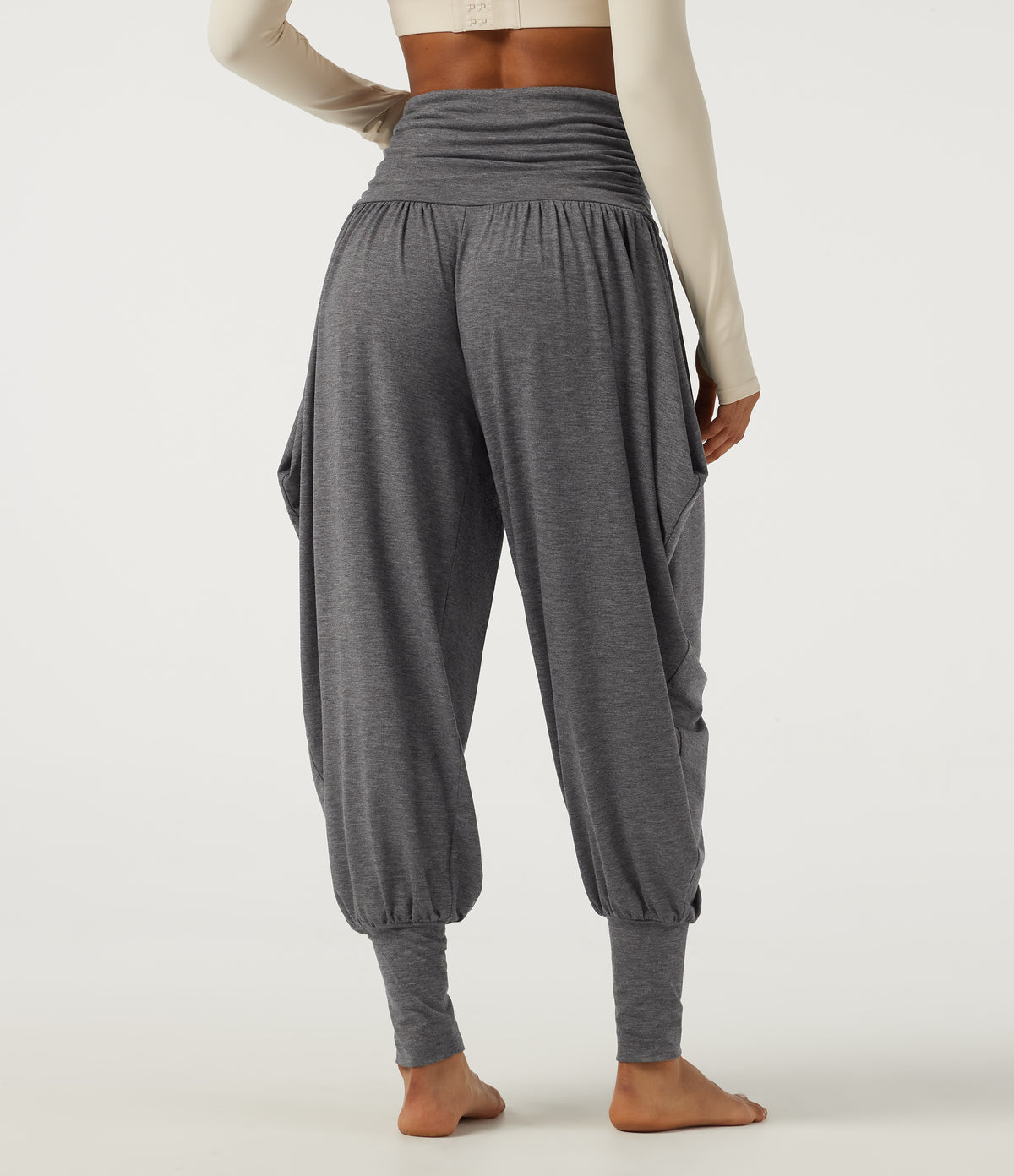 High Waisted Stacked Casual Trousers — Darl Gray Floral Yarn — view 2