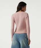 Round Neck Long Sleeve Waffle Workout Cardigan — Rose Dust — view 2