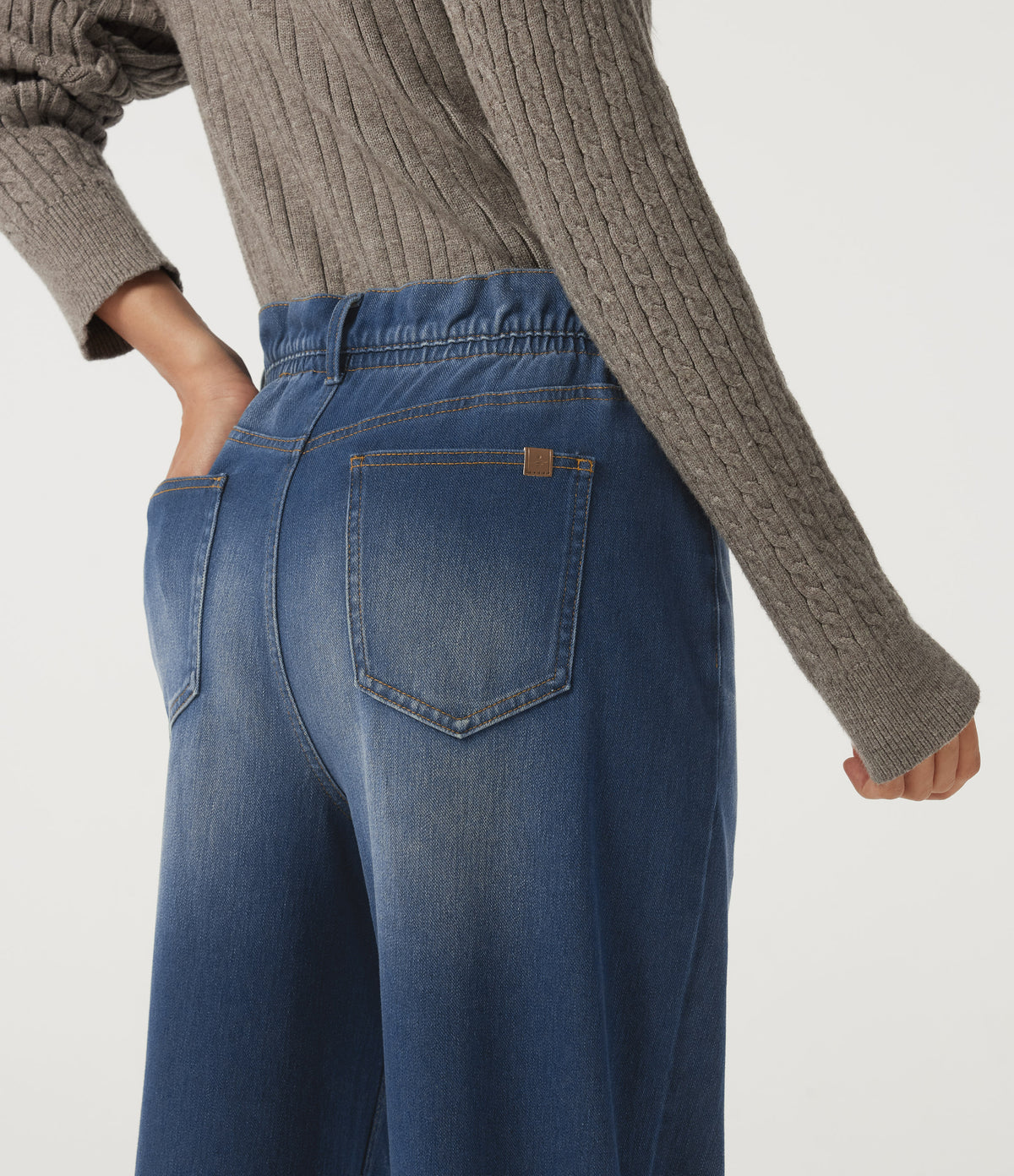 High Waisted Straight Leg Casual Jeans with Pockets — Gulf Stream Blue Denim — view 5