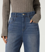 High Waisted Straight Leg Casual Jeans with Pockets — Gulf Stream Blue Denim — view 4