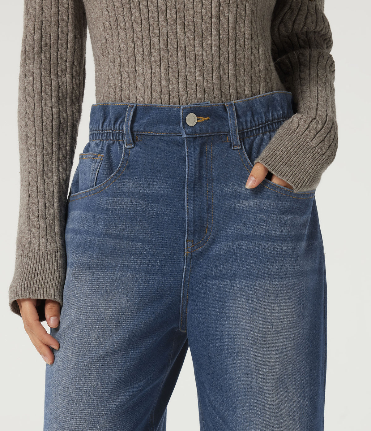 High Waisted Straight Leg Casual Jeans with Pockets — Gulf Stream Blue Denim — view 4