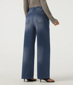 High Waisted Straight Leg Casual Jeans with Pockets — Gulf Stream Blue Denim — view 2