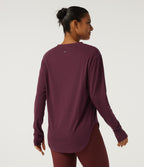 V Neck Long Sleeve Curved Hem Quick Dry Yoga Sports Top with Built-in Bra and Thumb Holes — Tibetan Red — view 2
