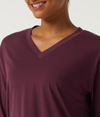 V Neck Long Sleeve Curved Hem Quick Dry Yoga Sports Top with Built-in Bra and Thumb Holes — Tibetan Red — view 6