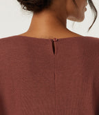 Boat Neck Batwing Long Sleeve Keyhole Back Casual Top — Currant — view 6