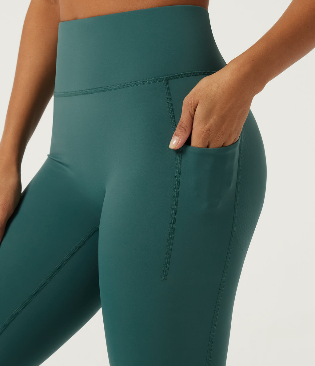Speedwave Air High Waisted Skinny Contrast Mesh Running Leggings with Pockets — Viridian — view 5
